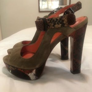 VIA SPIGA brown suede with snake leather straps heels